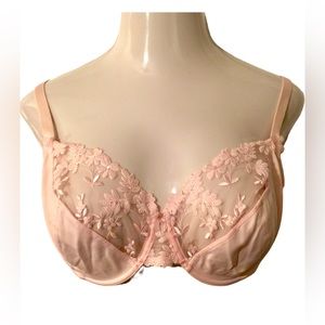 40D Sheer Lace Cup Underwire Bra Peachy Blush Embroidered Flowers Cabernet NWOT